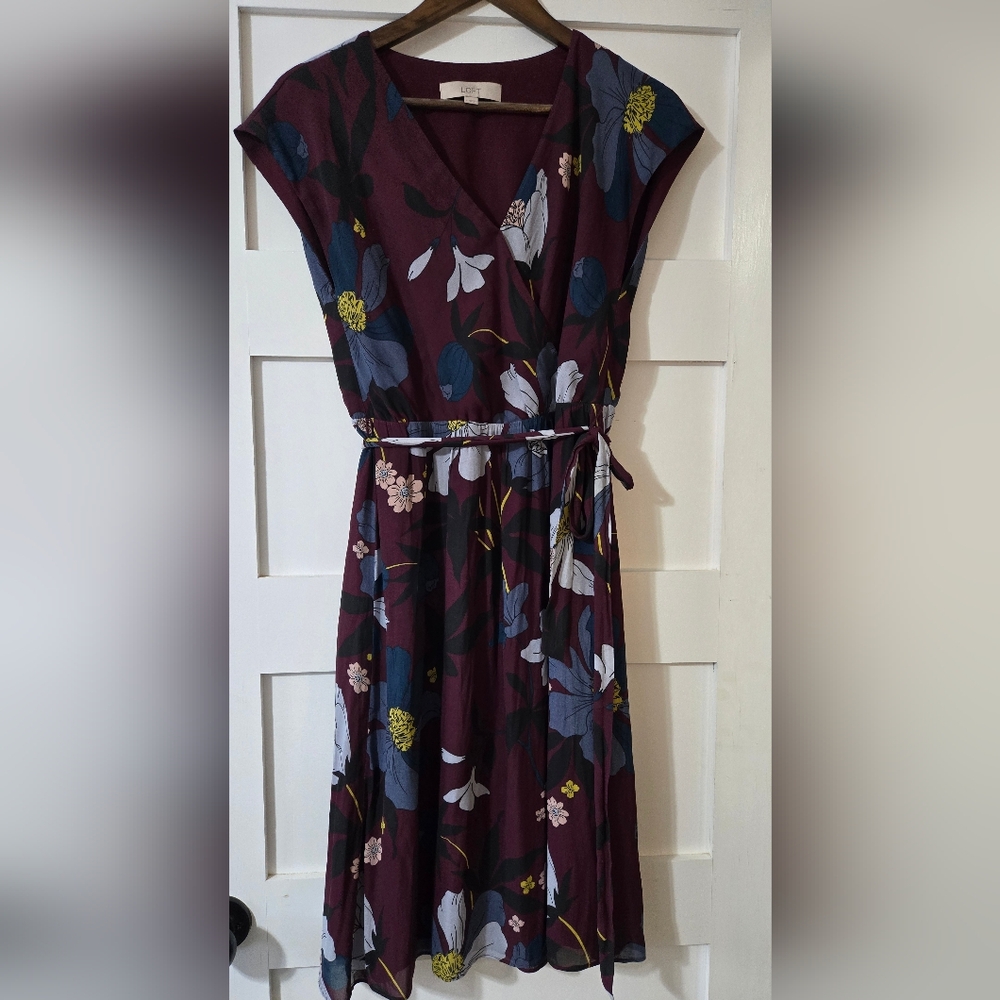 LOFT Purple Floral Midi Dress